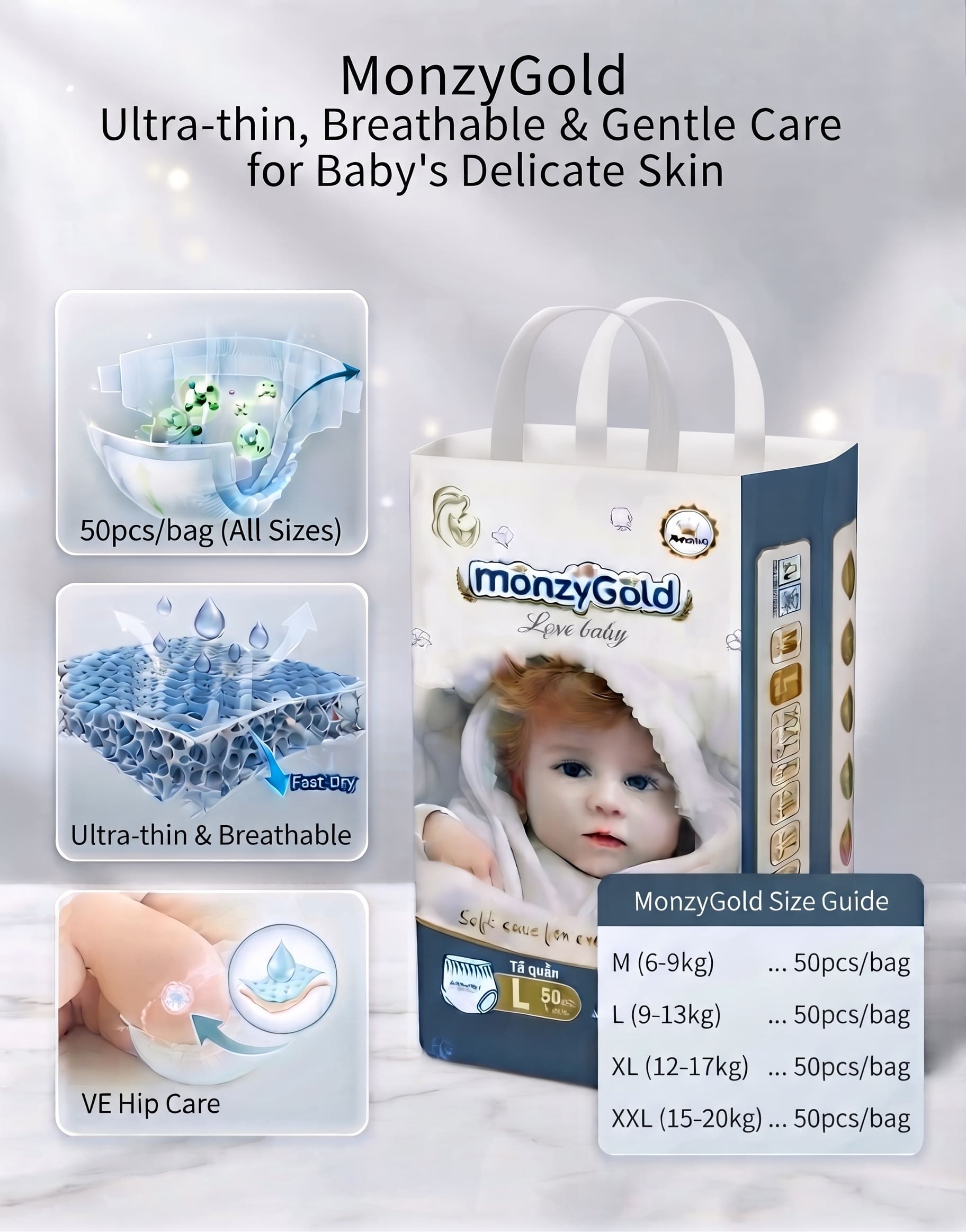 MonzyGold Love Baby Pant Diaper - 2XL (50 Pcs)